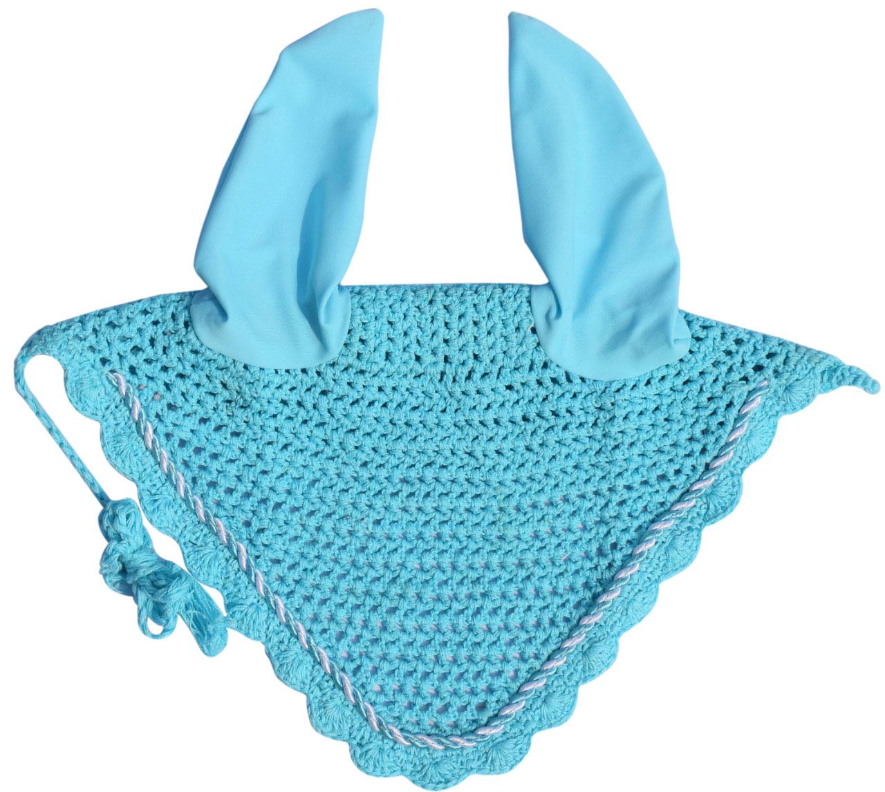 Customized adjustable ear bonnets for horses with string and crystals, designed for durability and comfort in equestrian riding.