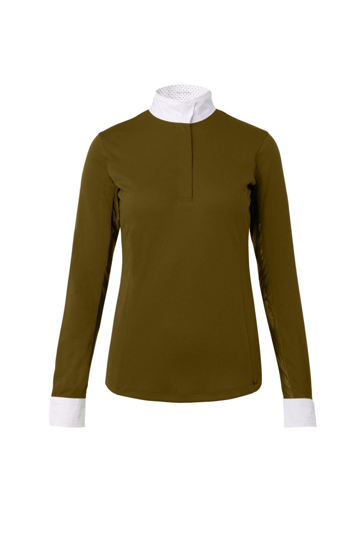 Long sleeve women training shirt with white collar and cuffs stylish equestrian apparel by Stylo Clothing wholesale manufacturer