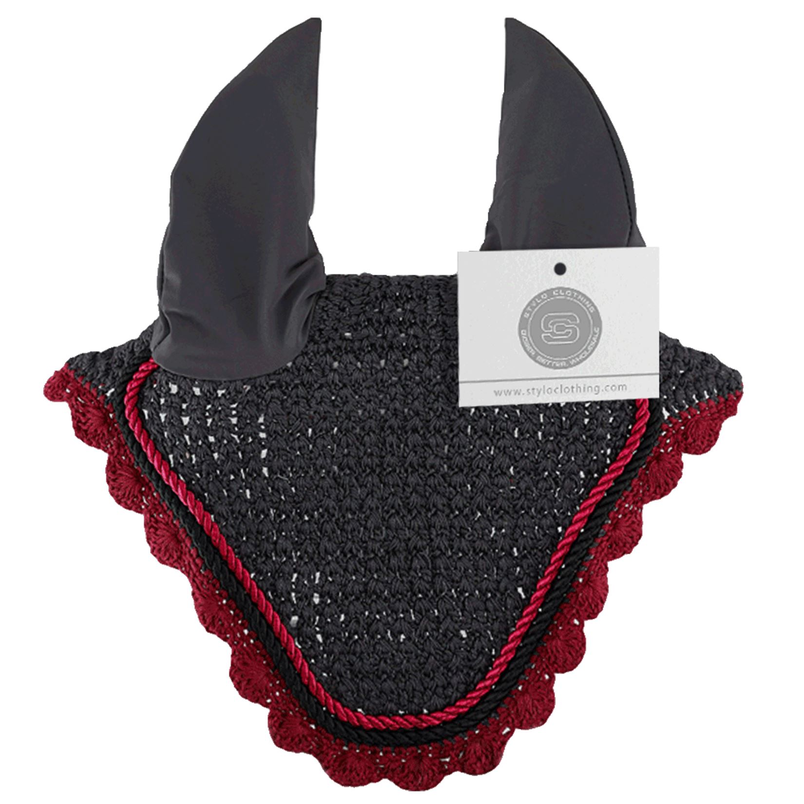 Dark grey horse ear bonnet with a sleek design, providing comfort and effective fly protection.