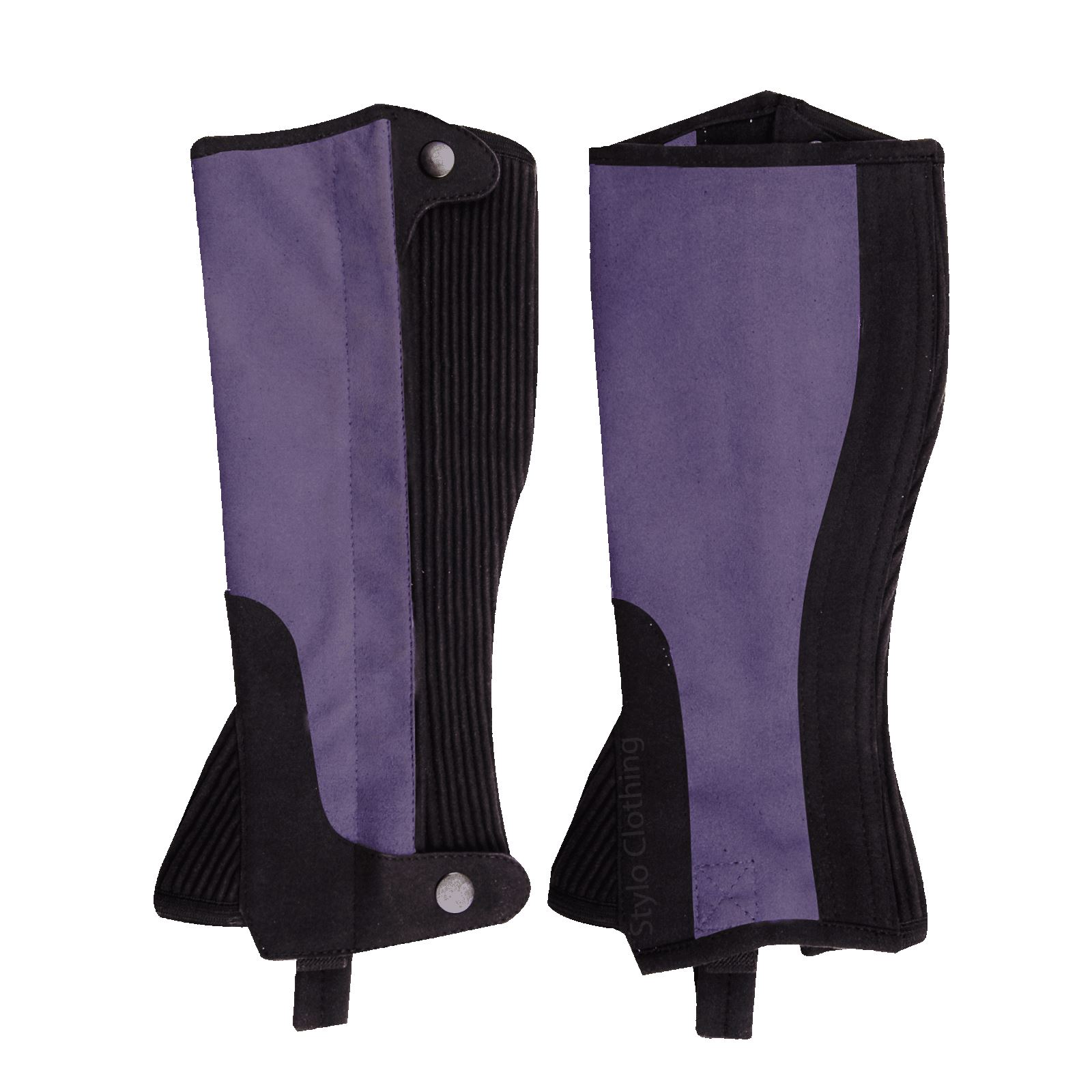 Reliable leg-protecting top selling leather half chaps, crafted from durable Amara with zipper and non slippage button, wholesale horse tack from Stylo Clothing manufacturer