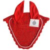 Bold Red Fly Veil Ear Bonnet | 100+ Luxury Designs Red fly veil ear bonnet with a luxury no-string design for maximum comfort
