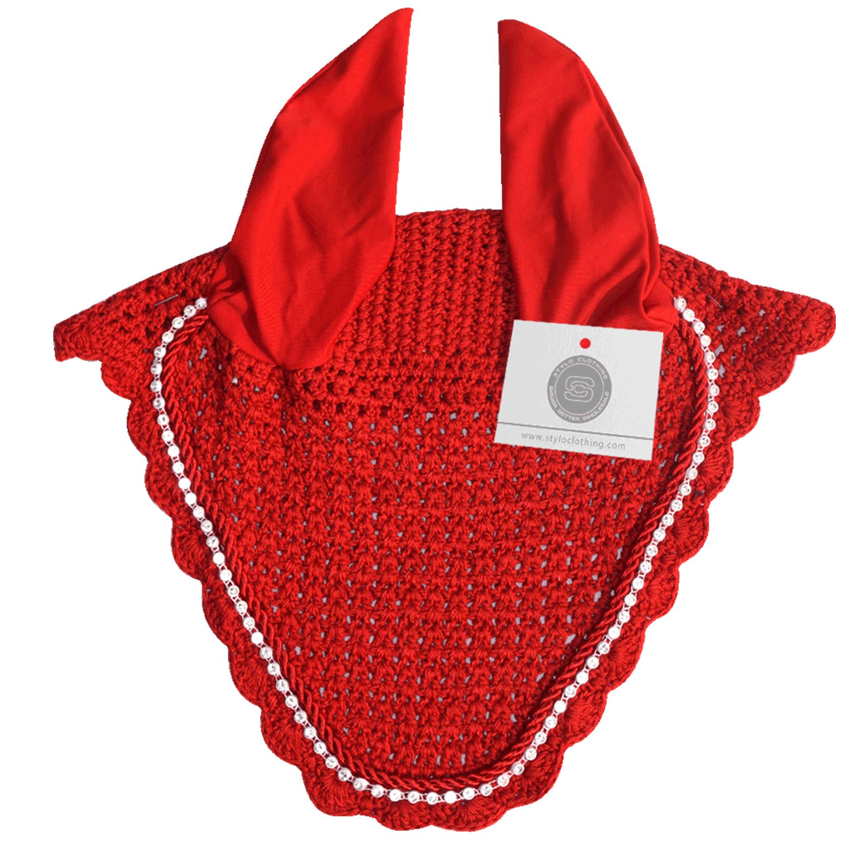 Bold Red Fly Veil Ear Bonnet | 100+ Luxury Designs Red fly veil ear bonnet with a luxury no-string design for maximum comfort