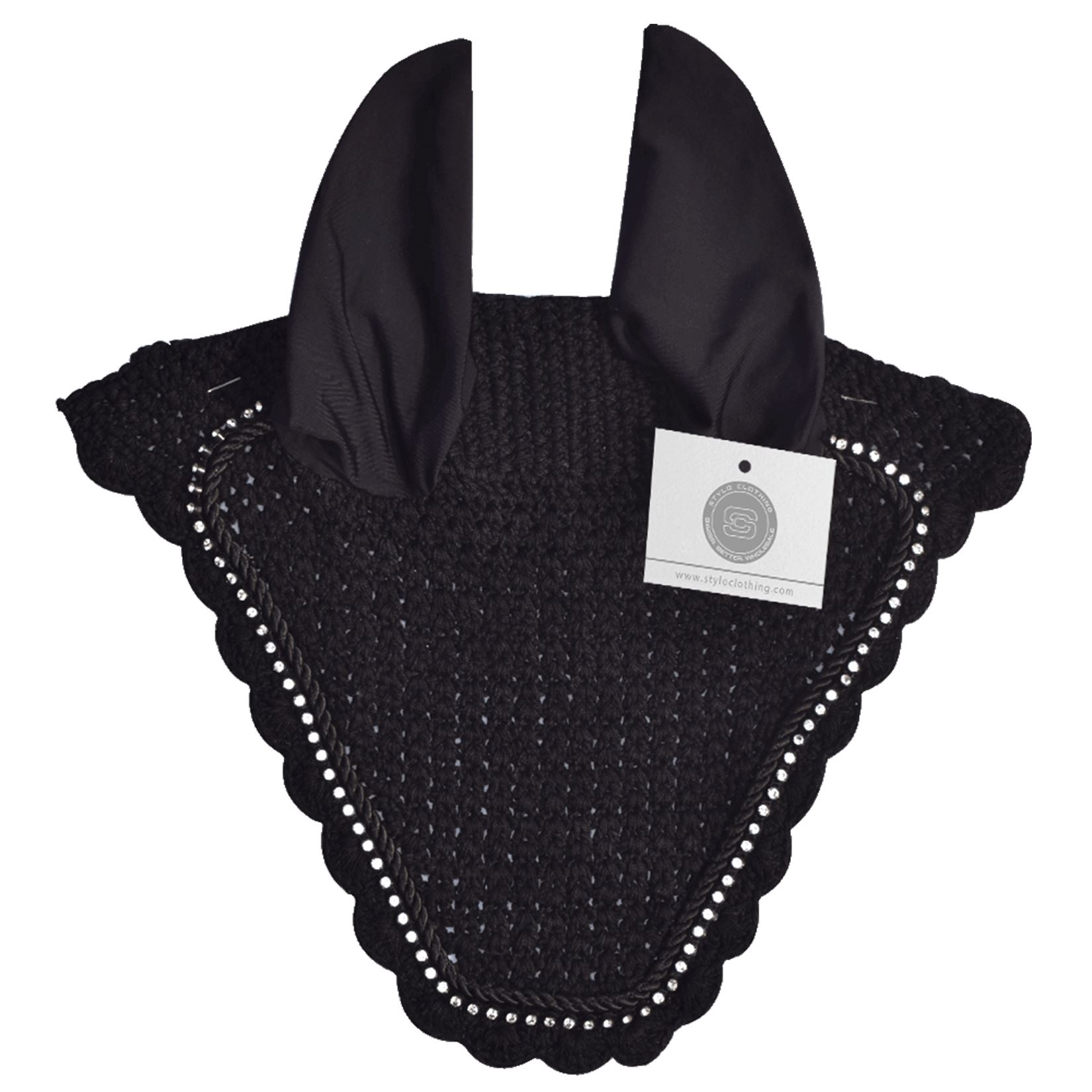 Black horse ear covers with rhinestones for style and comfort