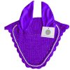 Elegant Purple Fly Veil Ear Bonnet | 100+ Luxury Options Purple fly veil ear bonnet featuring a luxury no-string design for comfort and style
