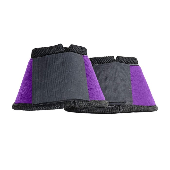Neoprene bell boots with protective leather-look exteriors, available wholesale for custom equestrian gear.