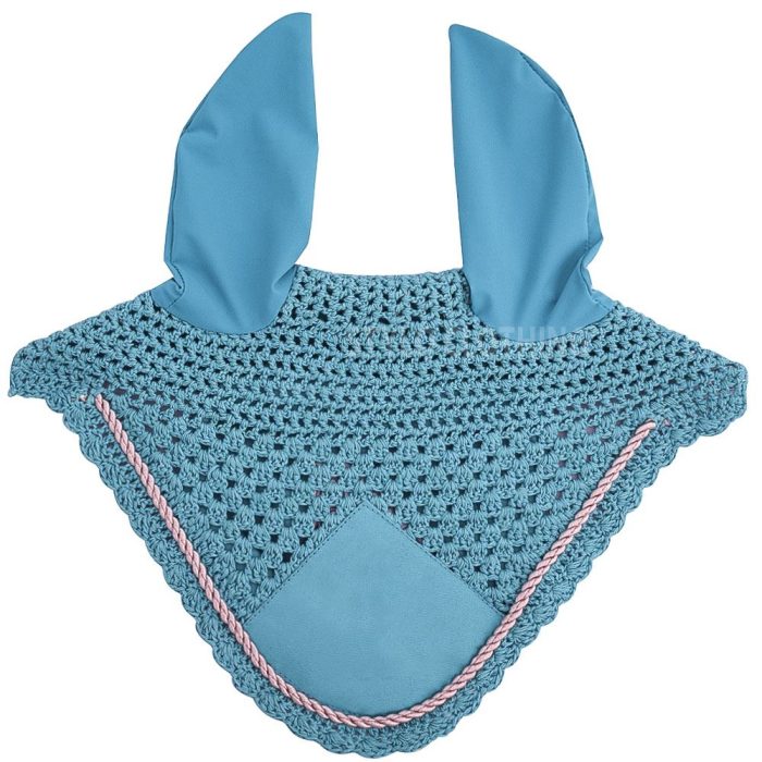 Sky blue lightweight ear bonnet with scalloped edges