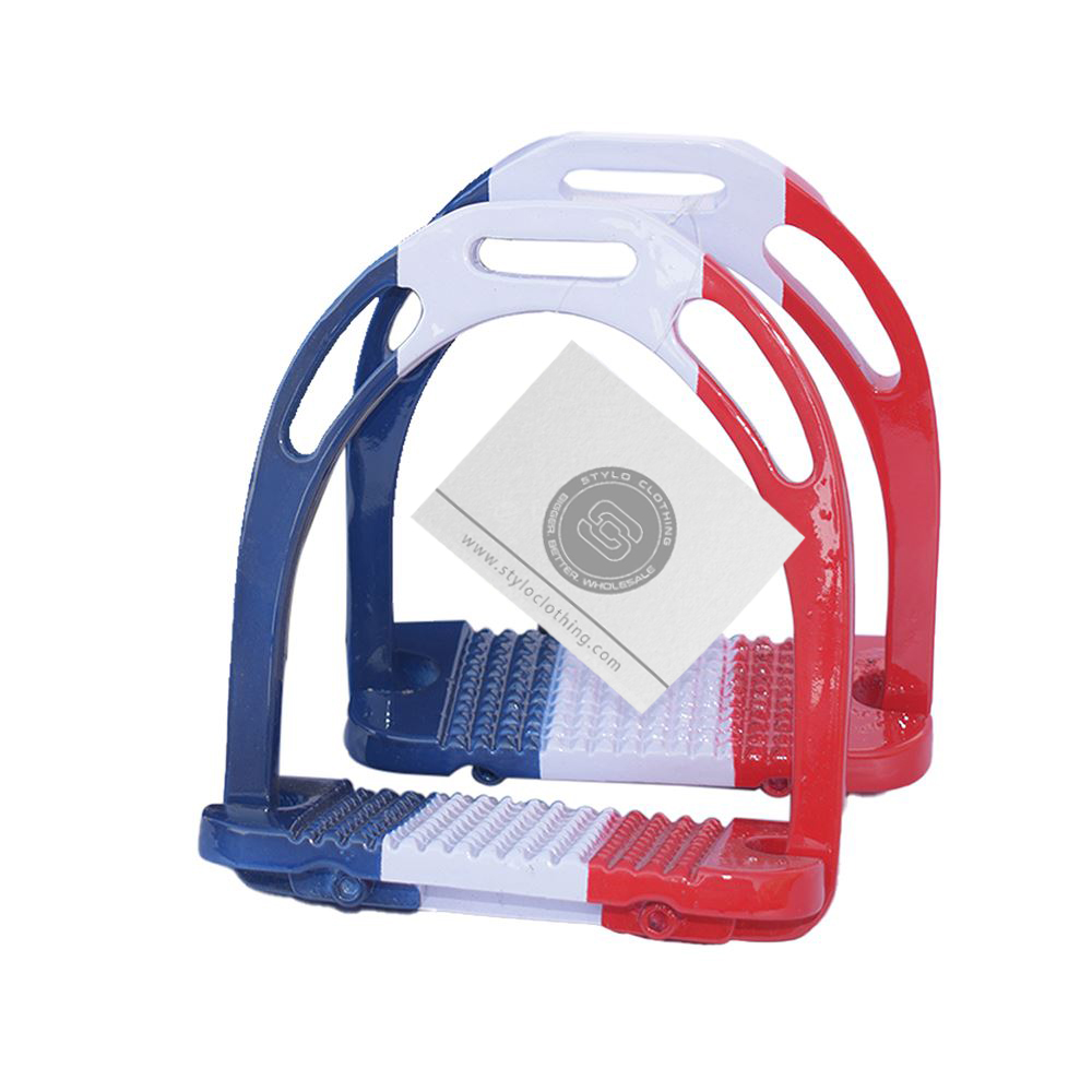 Lightweight-aluminum-country-flag-jin-stirrups-with-an-extensive Close-up of Country Flag Jin Stirrups showcasing detailed craftsmanship and national pride