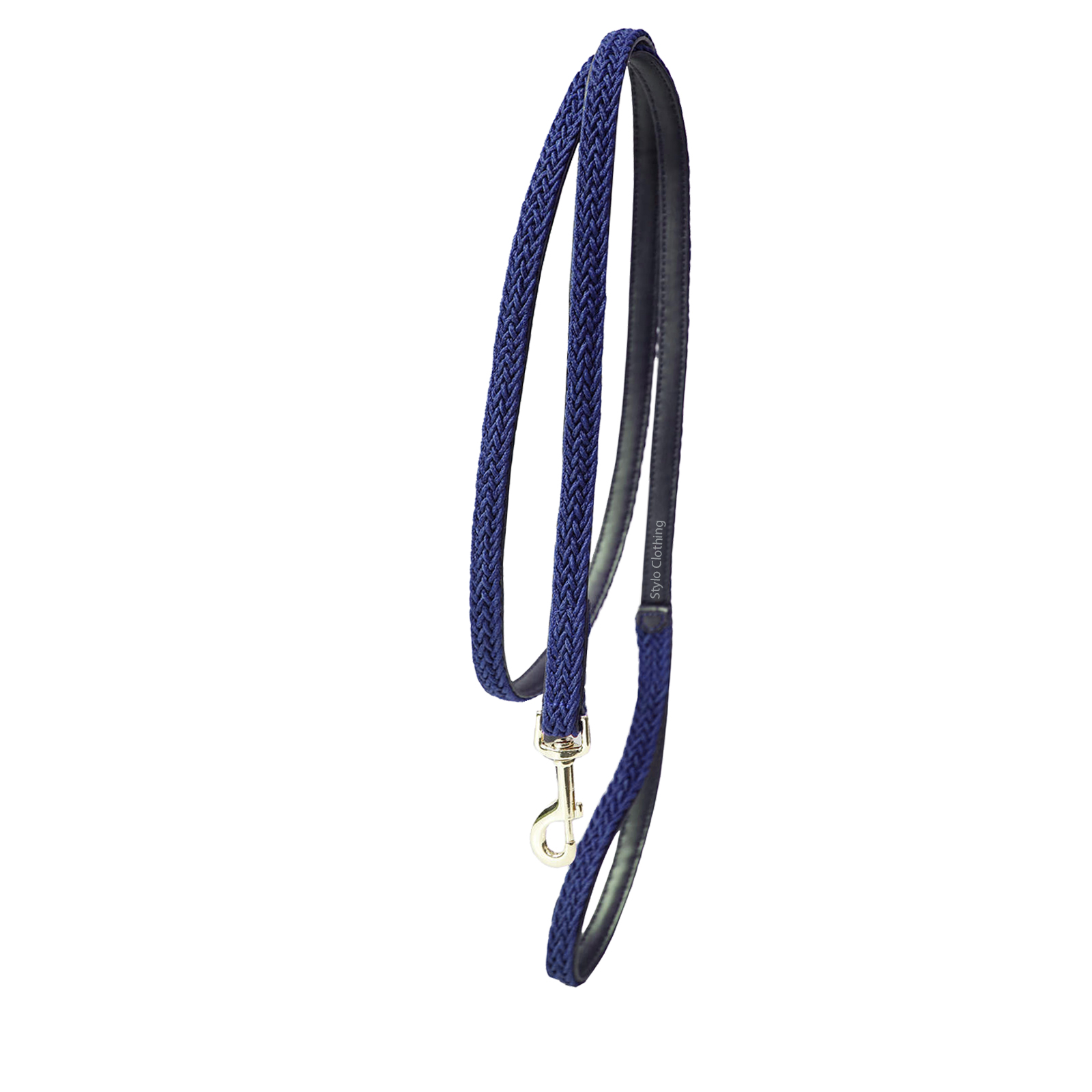 Close-up of heavy-duty nylon dog lead featuring a stylish, sturdy gold buckle clasp