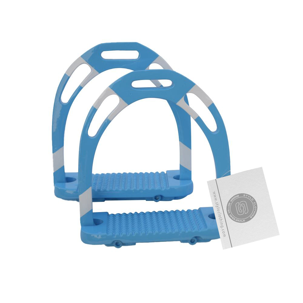 Lightweight-aluminum-country-flag-jin-stirrups-with-an-extensive Set of Country Flag Jin Stirrups showcased against a stable backdrop