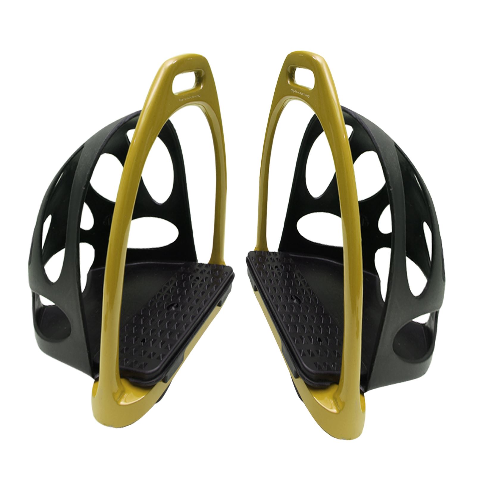 Durable aluminum toe cage stirrups with anti-slip feature, available for bulk wholesale orders