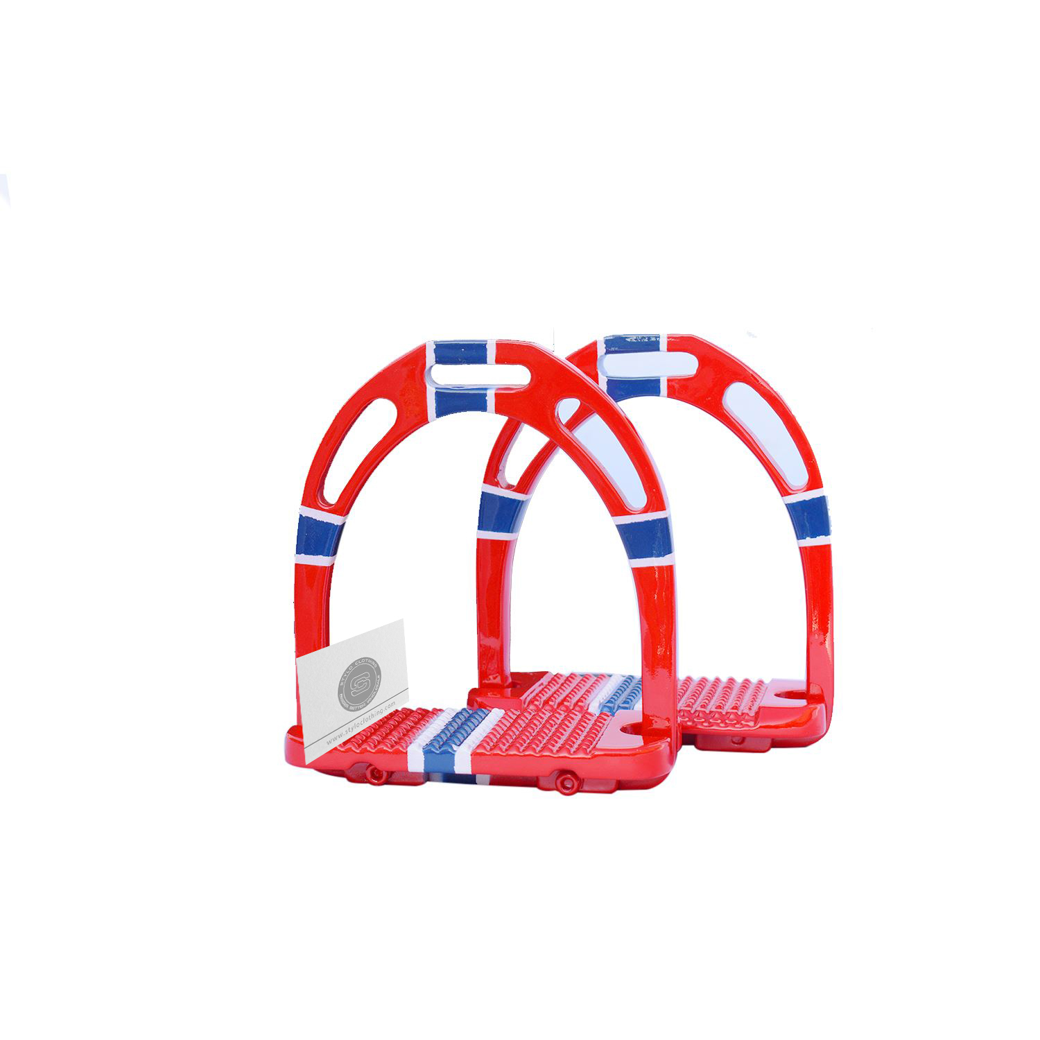 Lightweight-aluminum-country-flag-jin-stirrups-with-an-extensive Rider using Country Flag Jin Stirrups during an equestrian event