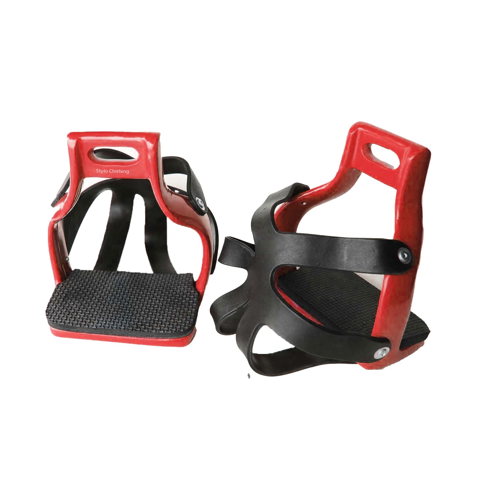 Durable aluminum endurance stirrups with safety rubber cage, available from manufacturer in bulk