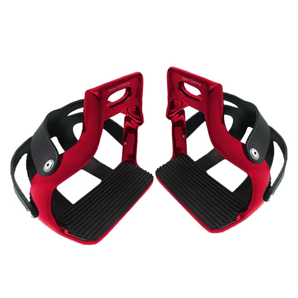 Customized iron stirrups with safety cage, designed for secure grip during equestrian rides, available wholesale