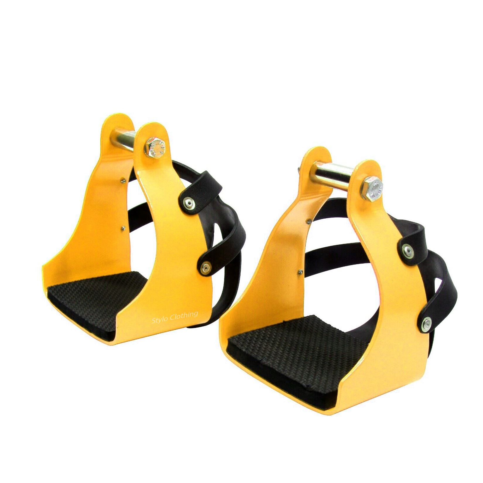 Durable aluminum endurance stirrups with leather guard, color-coated for enhanced durability